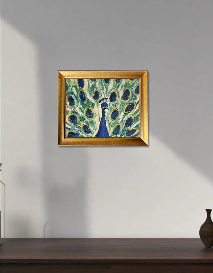 Gold Framed Wall Art Vintage Peacock Canvas Print Colorful Peacock Oil Painting Bird Boho Artworks for Bedroom Living Room Bathroom Decor