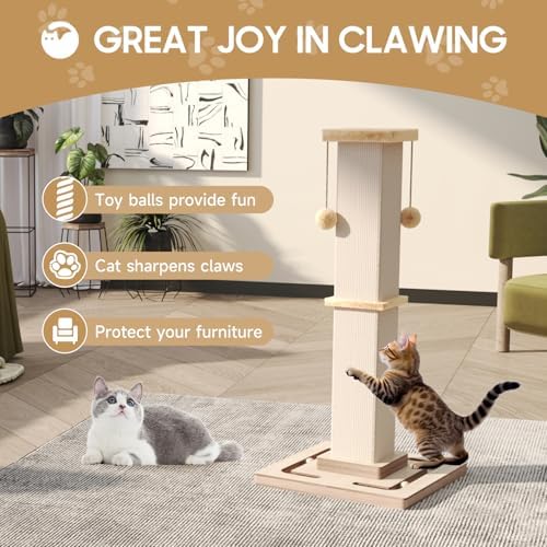 32" Large Cat Scratching Post with Tracking Interactive Toys for Cats