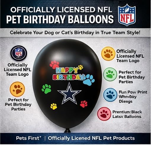 NFL Dallas Cowboys Pet Birthday Party Balloons Set of 6 Licensed NFL Football Team Dog & Cat Birthday Party Decoration Sports Theme Dogs B-Day Pawty Balloon Celebration