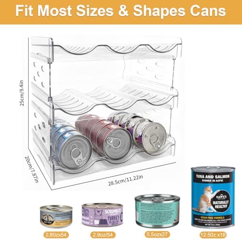Cat Food Can Organizer 3-Tier Hold 54 Cans 3.5oz Transparent Cat Can Rack