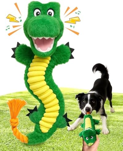 Swooflia Dog Rope Toy - Interactive Cute Dinosaur Squeaky Plush Toys No Stuffing, Teeth Cleaning for Small Medium and Large Dogs, Durable Puppy Tug of War Chew Toy for Training and Play