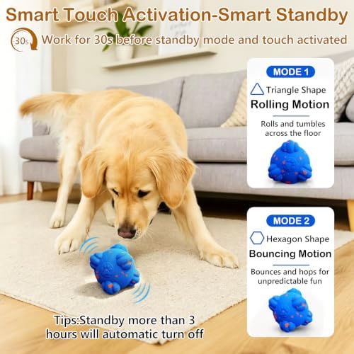 Smart Interactive Dog Toy Ball – Auto Bouncing & Rolling, 3 Interactive Modes, Chew-Resistant E-TPU Material, Waterproof, Chase Pet Ball for Medium & Large Dogs, Blue