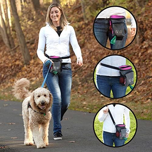 Multipurpose Pro Dog Treat Bag with Neoprene Split Top Dog Training Treat Pouch Bag with Shoulder Strap, Belt and Clip and Exterior Storage Pocket (Raspberry)