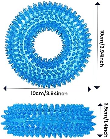 BLMHTWO 2PCS Dog Spiky Toy, Durable Squeaky Balls Chew Toy Rubber Puppy Dental Ring Dog Toy Pool Rings for Small Medium Dogs Indoor Outdoor Training Teeth Cleaning (Blue, Orange)