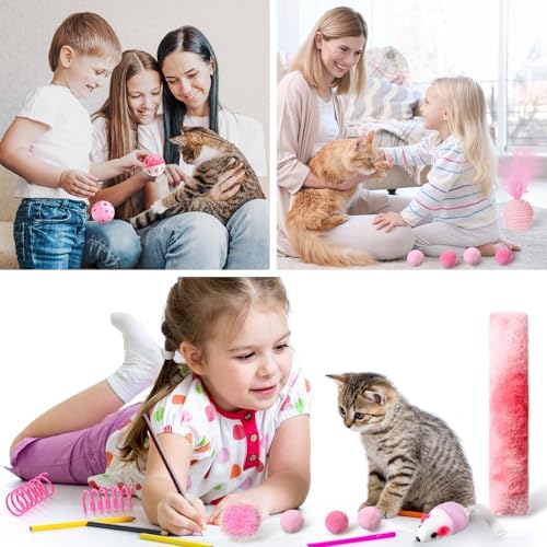 Foilswirl 24 Pcs Cat Toys Set Interactive Kitten Toys Pack, Pink