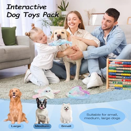 Sedioso Dog Toys Pack, Durable Unstuffed Animal Dog Chew Toy, Large Soft Plush Dogs Toys Set, Dog Squeaky Toy for Small, Middle, Large Breed(5-Pack, Ocean Animals)