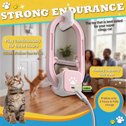 Interactive Cat Toy, Electric Cat Teaser, Door Clip, 2 Motion Modes,Pink | 360° Rotation • Random Jumping • Type-C Rechargeable • Door Clip Design • For Indoor Cats,Cat door toy
