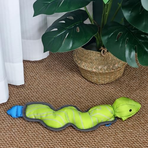 15.94 Inch Green Snake Slingshot Flying Dog Toy, Oxford Squeaky Chew Toy for Fetch Training & Interactive Play, Medium Large Dogs