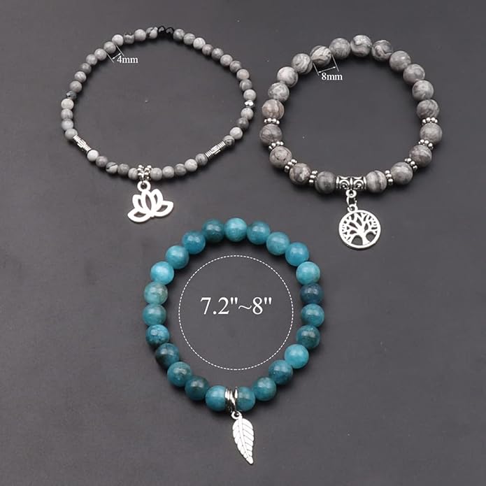 UEUC Tree of Life Yoga Healing Stone Bracelets,Multilayer Lotus Chakra Stone Reiki Bracelet Sets,Anxiety Crystal Natural Stone,for Women Stress Relief