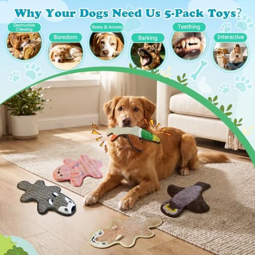 5 Pack No Stuffing Squeaky Dog Plush Chew Toys for Large Dogs