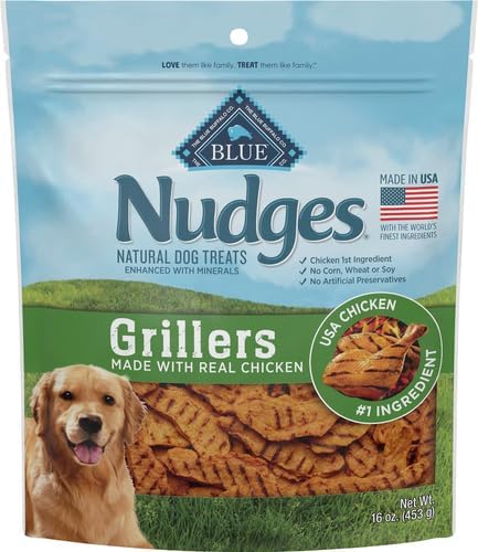 Blue Buffalo Nudges Grillers Natural Dog Treats, Made in the USA with Real Chicken, 16-oz Bag (Pack of 5)