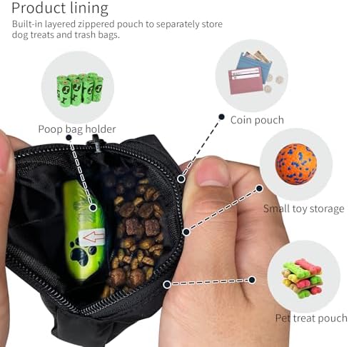 Dog Treat Pouch,Treat Pouches for Pet Training,Portable Snack Reward Dog Food Dispenser for Traveling or Outdoor Use，Black