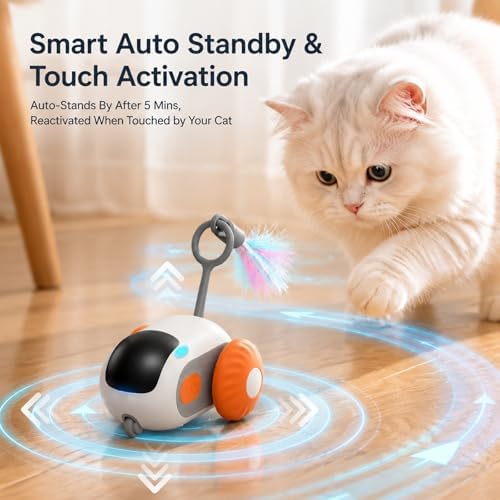 Remote Control Mouse Cat Toy, Smart Interactive Moving Cat Toy Car with Obstacle Avoid, USB Rechargeable Electric Kitten Exercise Toy for Indoor Cats（Orange）
