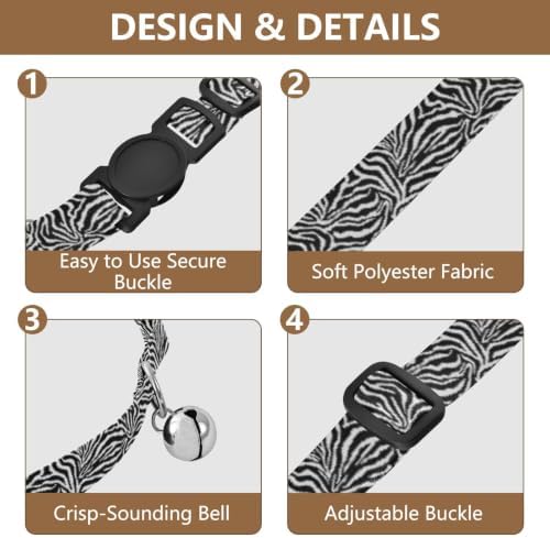 Zebra Stripe White Cat Bell Collar 2 Pack Kitten Collar Adjustable 10.6 to 17.1 Inches