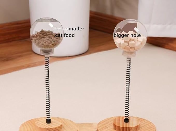 Cat Toy Treat Ball Treat Dispenser Toy, with Catnip,Roller Track Interactive Cats Toys Indoor Kitten, Cat Food Toy Solid Wood Feeder Ball (for Smaller cat Food)