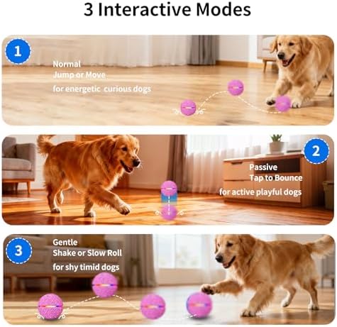Interactive Automatic Dog Ball, Self-Moving Rolling Toy for Dogs, Chew Resistant E-TPU Material, IPX7 Waterproof, USB-C Rechargeable, Smart Vibration Sensor, Indoor & Outdoor (Pink)