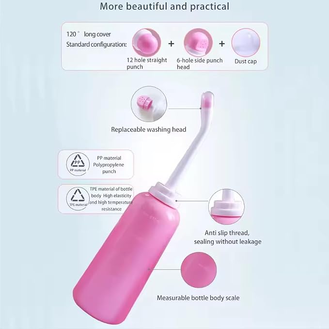 Peri Bottle for Postpartum Care 500ml – Portable Travel Bidet with Angled Nozzle & Soft Tip, Feminine Hygiene Wash Bottle, Perineal Recovery Essentials, Intimate Cleansing Spray 17oz.