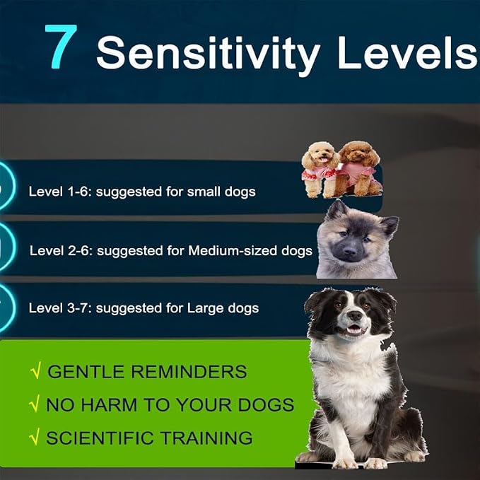 No Bark Collar for Dogs,Training clicker kit, Smart Progressive Anti Barking Collar-7 Level Adjustable Sensitivity, Automatic Dog Bark Collar, Safety Protection, Collar for Small Medium Large Dogs