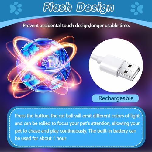 Sratte 2 Pcs Rechargeable Light up Cat Ball Ghost Hunting, Blue