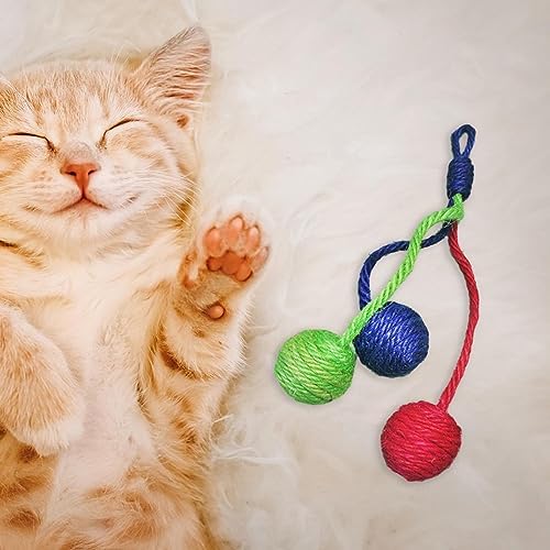 Hanging Interactive Cat Toy Sisal Rope Ball, Eco Friendly Self Play Bite and Wear Resistant Pets Interactive Toy Cat Rope Ball for Indoors Cats
