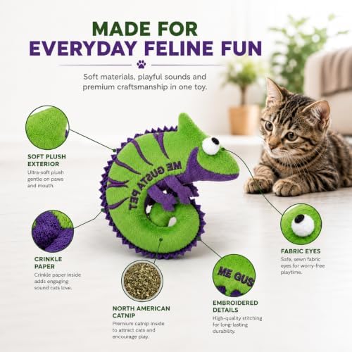 Cat Toys Catnip Crinkly Sound Toy with North American Catnip | Lizard Cat Toy Crinkle Paper Sound | Cat Kitten Toy Teething Chew | Cats Kicker Crinkle Paper | Chameleon Cat Toy 4.5-INCH