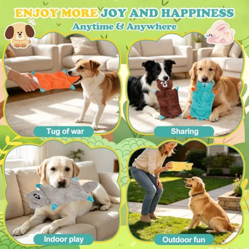 No Stuffing Squeaky Dog Toys for Samll Medium Large Breeds, 3 Pack Durable Plush Puppy Chew Toys for Teething and Boredom, Interactive Dog Toy to Keep Them Busy