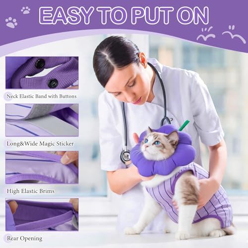 EMUST Cat Recovery Suit with Soft Cone Collar for Female Cats Anti-Licking