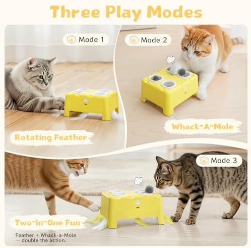 Interactive Cat Feather Toy Cheese Box 3in1 Whack a Mole