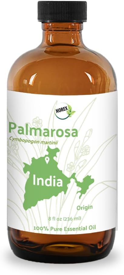 Palmarosa Essential Oil Direct from Norex Flavours India for Skin and Aromatherapy - Aceite de Palmarosa for Candle Scent for Candlemaking and Soaps (8oz)