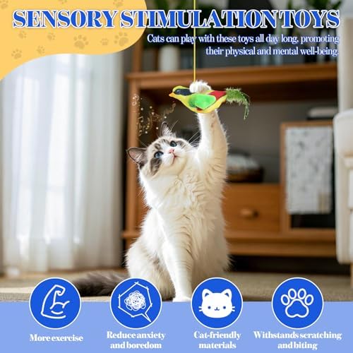 Cat Toys Interactive,3 Pcs Kitten Hanging Toys for Indoor Cats,Flying Bird Toy,Door Frame Cat String Toy for Bored Indoor Adult Cats