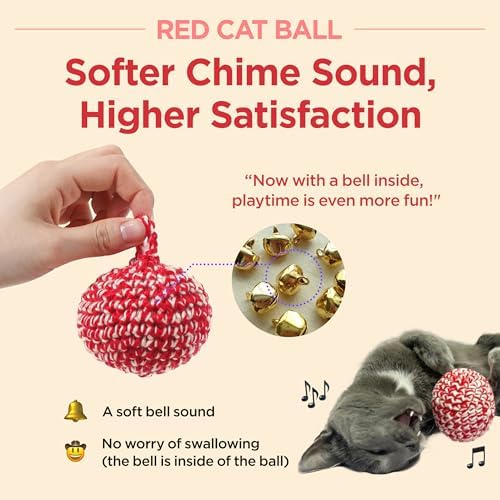 JAYU PET Red Cat Ball, 2.7 inch, W/Bell Version