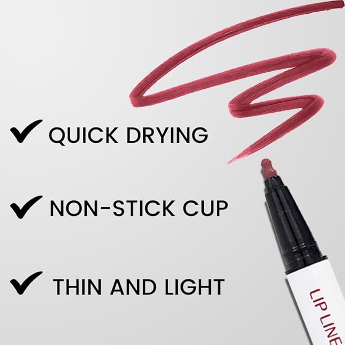 Kaely 3Pcs Pink Rose Pink Orchid Longwear Liquid Lip Liner Waterproof, 24 Hour Long Lasting Lip Liner Stain Marker Pen, 2-in-1 Matte Semi Permanent Lipliner & Lipstick, 02+04+08
