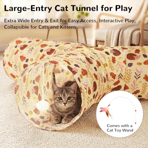 Tempcore Cat Tunnel, 3-Way Collapsible Toy, Large Size Khaki Hedgehog