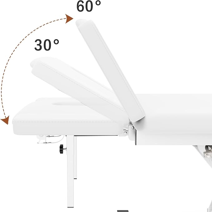 Professional Electric Massage Table, 2 Motors Hydraulic Electric Lift Adjustable Waist and Height Lifting Functions for Treatment/Physical Therapy/Spinal Massage/Facial Spa/Waxing/Tattooing - White