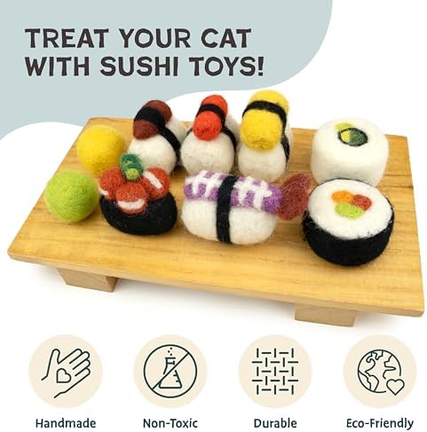 Woolbuddy Wool Cat Toys (Small Sushi 9 PCS) for Indoor Cats Catnip-Free