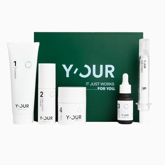 Y'OUR Anti-Aging Skincare Set – 5-Step System with Cleanser, Day Cream, Serum, Night Cream & eye Cream – Targets Wrinkles & Fine Lines – Hydrating, Firming & Non-Comedogenic. Holiday Gift
