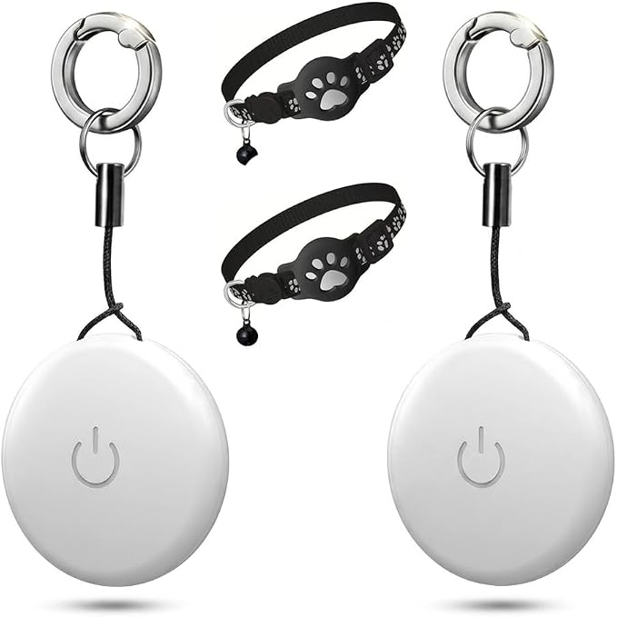 Smart Pet Tracker AirTags & Collars Set (2 Pack), for Apple Find My Certified Bluetooth Item Finder for Cats and Small Dogs, Waterproof GPS-Style Locator Tag with Replaceable Battery(White)