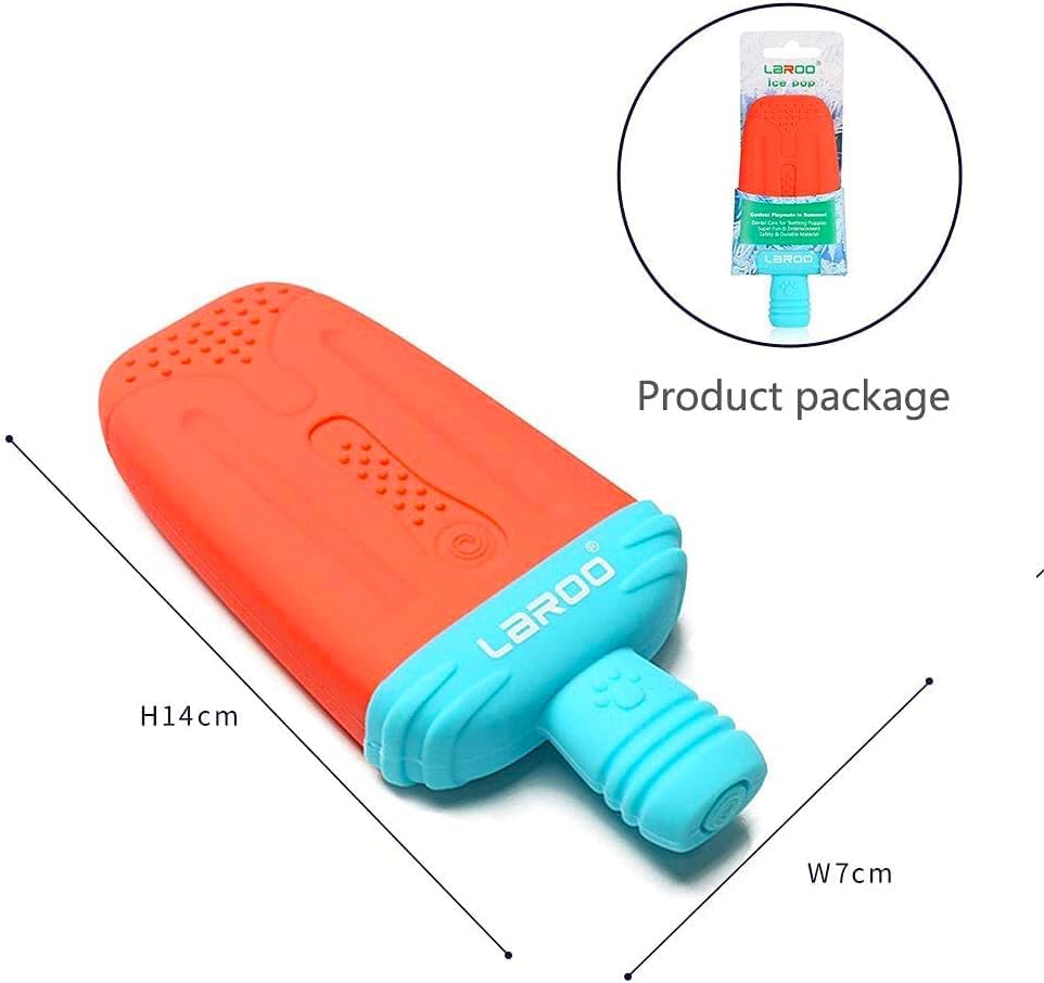 LaRoo Dogs Toys for Summer Cooling, Frozen Dog Toys, Full with Water Frozen, Prevention of Heat Stroke Upgraded Teething Chew Toy (Ice Pop Shape-Red)