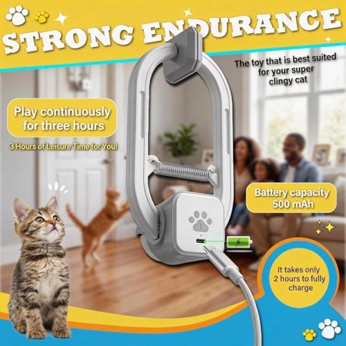 Interactive cat toy, Electric cat teaser, Door clip, 2 Motion modes,Gray | 360° Rotation • Random Jumping • Type-C Rechargeable • Door Clip Design • For Indoor Cats,Cat door toy