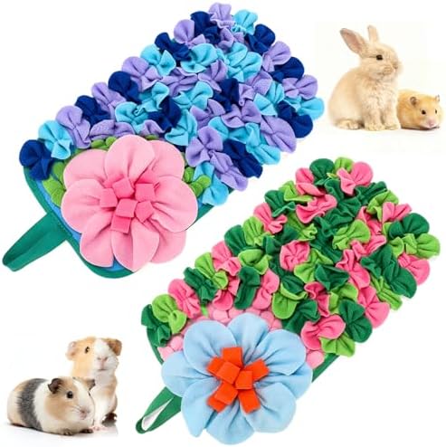 Yinkin 2 Pcs Rabbit Foraging Snuffle Mat for Small Animals Puzzle Toys Funny Interactive Nosework Feeding Mat for Bunny Hamsters Guinea Pigs Ferrets Chinchillas (17.7 x 9.8 Inches, Popular Styles)