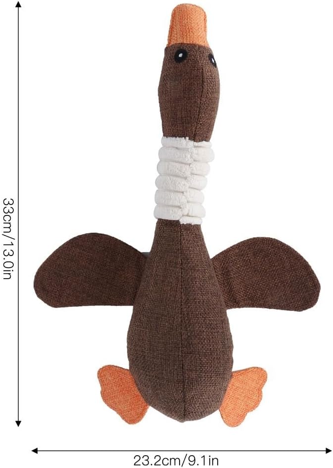 Squeaky Goose Dog Toy, Cotton Linen Blend Chew Toy for Small Medium Dogs and Cats, Interactive Play Toy with Teeth Cleaning Function(Brown)