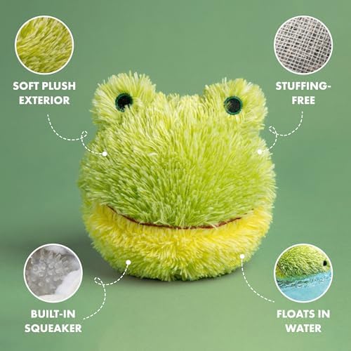PetLou D.O.G'Z 4-inch EZ Squeaky Frog Dog Plush Toy,Durable Squeaks Bouncy Ball Dog Toy