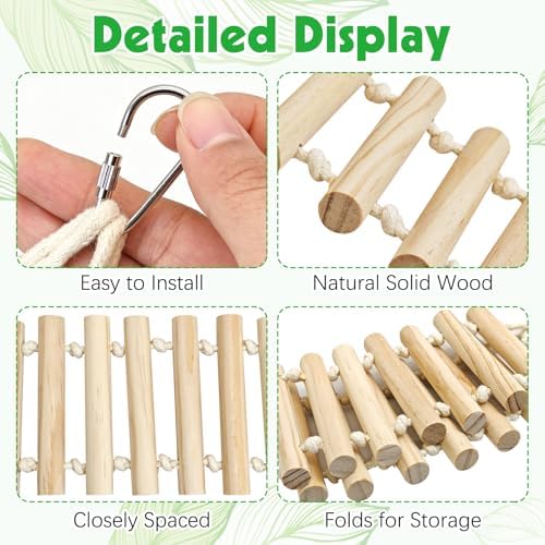 BNOSDM 2 PCS Reptile Bridge with Suction Cup Wooden Climbing Ladder 23.6in