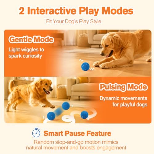 Smart E-TPU Interactive Dog Ball, Automatic Moving & Vibrating Dog Toy, Rechargeable Self Moving Dog Ball with 2 Play Modes, Durable Chew Toy for Medium Large Dogs