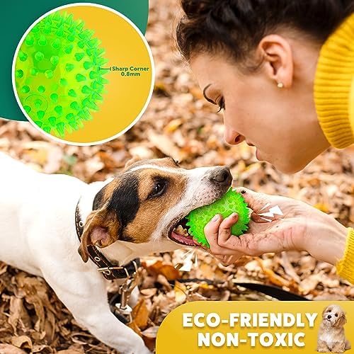 PUPTILY 2 Different Functions Interactive Ball for Dogs 2.5” Squeaky Dog Balls Toys and Puppy Teething Chew Toy Balls for Small Dogs for Clean Teeth and Training （5Pcs）