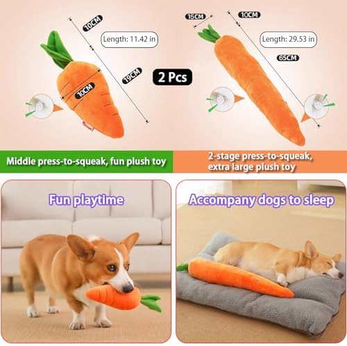 2 Sizes Giant Anxiety Relief Carrot Plush for Dogs, 29.5" & 11.4"