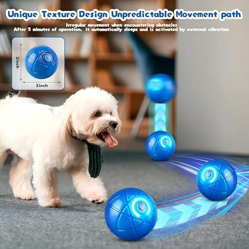 Smart Interactive Dog Ball Toy for Small Dogs and Cats, LED Light-Up, Automatic Motion Ball for Indoor Play, Blue, 2.1inch