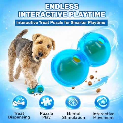 Guru Duo Ball - Interactive Enrichment Toy with Durable Rubber for Roll, Spin & Tumble Fun & Mental Stimulation - Perfect Interactive Dog Toy to Keep Dogs Busy and Occupied - Medium 7.25" Blue Dog Toy