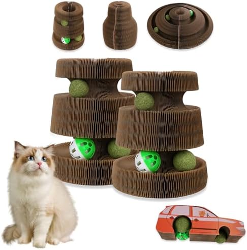 Cat Toys Interactive, Magic Organ Cat Scratcher Cardboard with Catnip Ball, Reversible Kitten Toys Scratching Scratcher Pads(2PCS)
