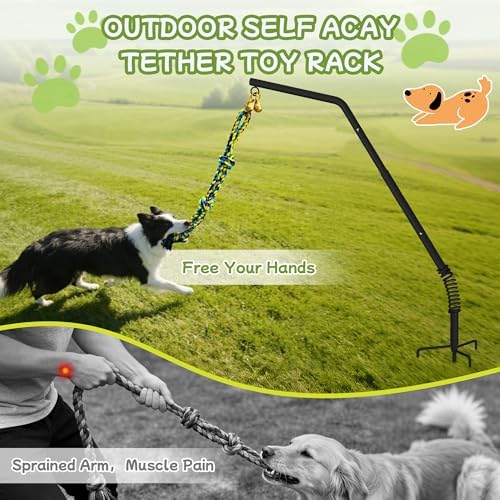 Tether Outdoor Dog Rope Toy with Adjustable Height Spring Pole, 3 Kinds Dog Tug of War Toys for Self Play and Interactive in Park, Yard, Lawn Rope, Suitable for Energetic Dog(69″)